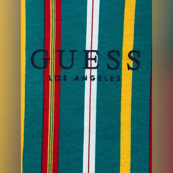 Guess Shirt Mens Large Originals Striped Short Sleeve Cotton Tee‎ Vintage Green - Picture 2 of 12